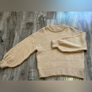 ASOS Tan Oversized Mock-Turtleneck Sweater with Romantic Puffy Sleeves